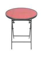 SADA BALKONOVÉHO NÁBYTKU KULATÝ STŮL A 2 SKLÁDACÍ ŽIDLE ČERVENÁ