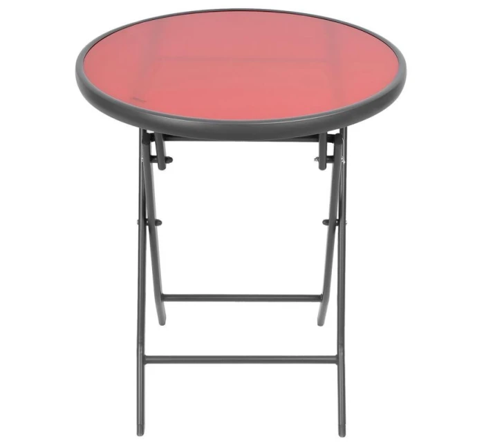 SADA BALKONOVÉHO NÁBYTKU KULATÝ STŮL A 2 SKLÁDACÍ ŽIDLE ČERVENÁ