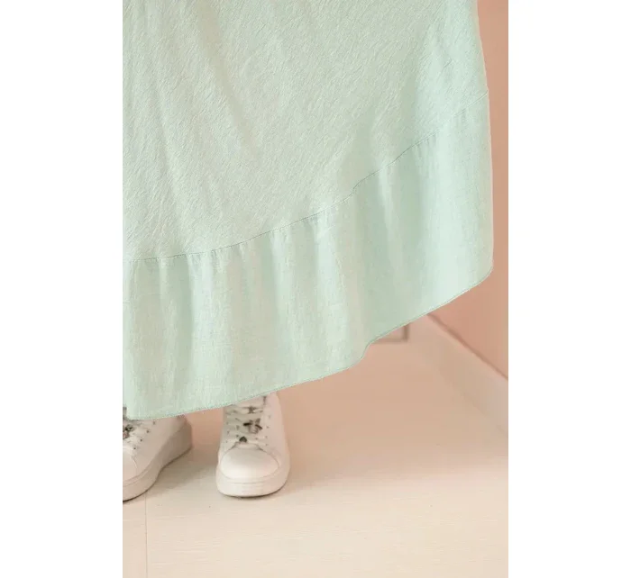 Dámské šaty plus size s krátkým rukávem a volánem z lehké viskózy mátová