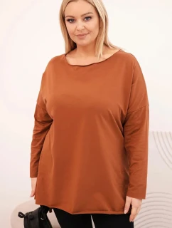 Dámská blůza Plus Size asymetrická s dlouhým rukávem tmavě camelová