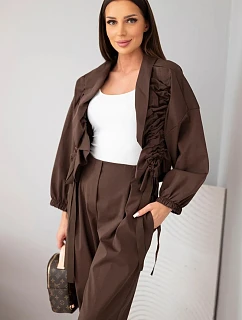 Dámská bavlněná souprava s model 22294796 mikinou a kalhotami hnědý - K-Fashion
