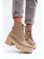 Dámské kožené botky na podpatku béžové model 21644578 - Zazoo