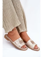 Dámské Sandály Na Plochém Podpatku S Ozdobou model 21696786 Zlaté - S.Barski Dámské Sandály Na Plochém Podpatku S Ozdobou model 21696786 Zlaté - S.Barski