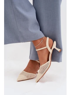 Dámské sandály na podpatku s síťkou světle béžové Brilora