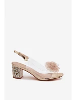 Průhledné sandály na podpatku s krystaly síťová růže D&A MR61-9011 zlaté