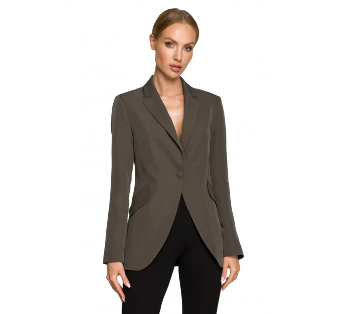 M701 Sako s jedním knoflíkem a asymetrickými kapsami - khaki barva M701 Sako s jedním knoflíkem a asymetrickými kapsami - khaki barva