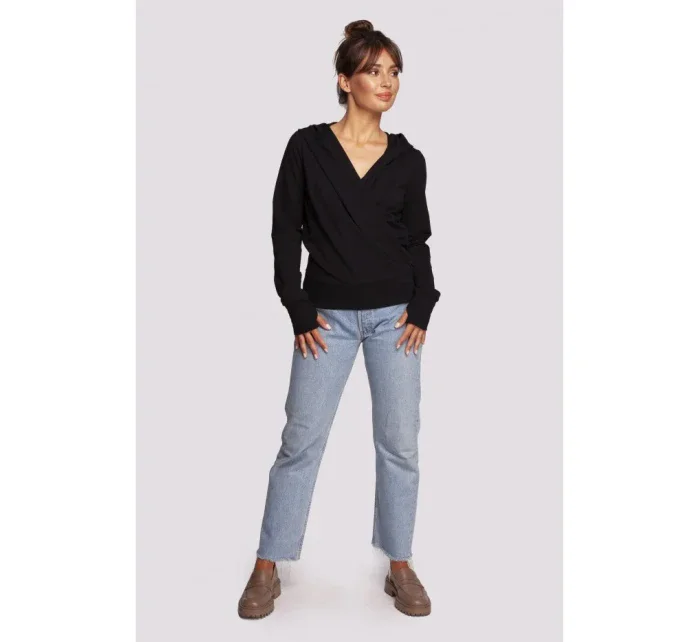 model 17636580 Zavinovací svetr s kapucí černý - BeWear