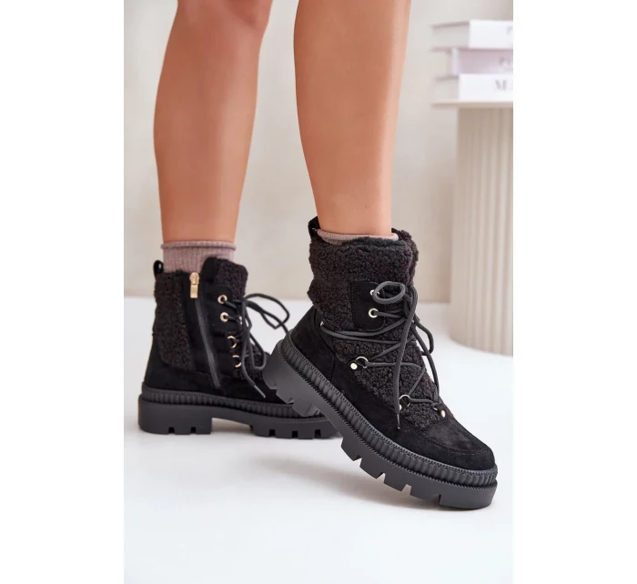 Kotníkové boty s beránkovým kožíškem černé Merilana Kotníkové boty s beránkovým kožíškem černé Merilana