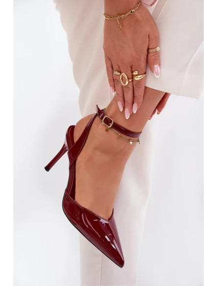 Dámské lodičky s odkrytou patou – lakované bordó Laretta