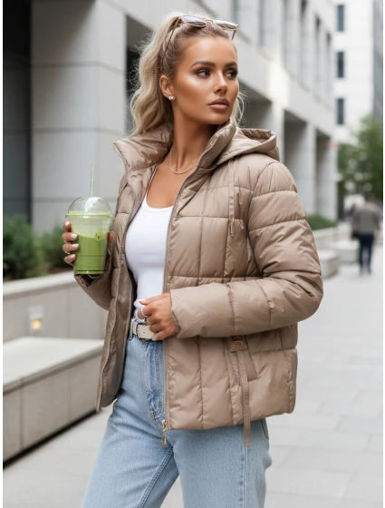 Dámská prošívaná bunda s kapucí béžová FashionStreet TY5585