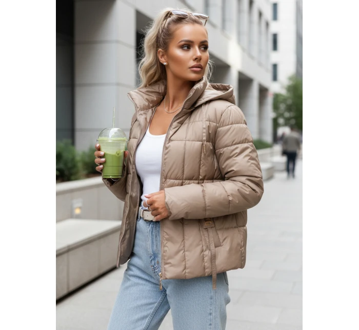 Dámská prošívaná bunda s kapucí béžová FashionStreet TY5585