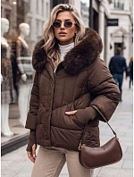 Dámská prošívaná zimní bunda s kožešinou, hnědá, FashionStreet TY5744 Dámská prošívaná zimní bunda s kožešinou, hnědá, FashionStreet TY5744
