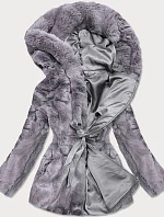 Dámská šedá bunda - kožíšek s kapucí (BR9743-9)
