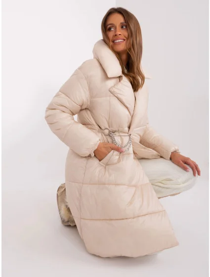 Světle béžová lehká dámská zimní péřová bunda model 21247743 - Factory Price