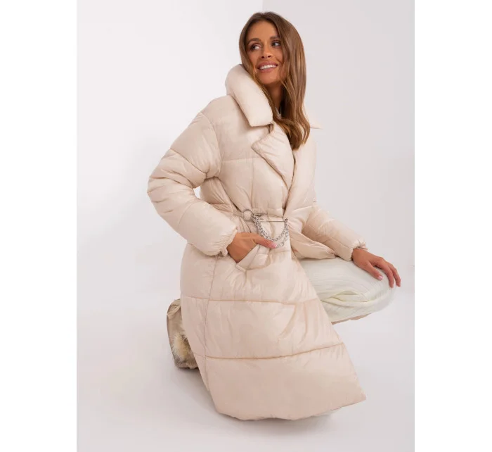 Světle béžová lehká dámská zimní péřová bunda model 21247743 - Factory Price