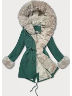 Dámská bunda parka v tmavě mátové barvě s kožešinovou podšívkou l 21248922 - WAY MODE