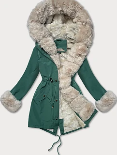 Dámská parka s kožešinou Way Mode tmavě mátová (22988)