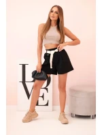Dámské šortky s vysokým pasem a páskem černé Dámské šortky s vysokým pasem a páskem černé