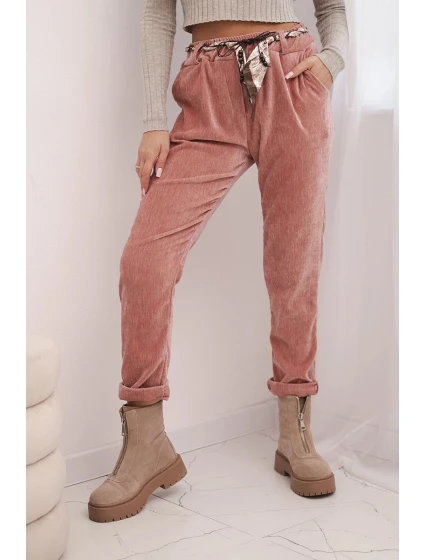 Dámské kalhoty z viskózy s model 21774717 pásem tmavě růžové - K-Fashion Dámské kalhoty z viskózy s model 21774717 pásem tmavě růžové - K-Fashion