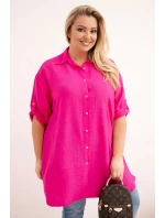 Dámská košile Plus Size z viskózy s delším zadním dílem fuchsie Dámská košile Plus Size z viskózy s delším zadním dílem fuchsie