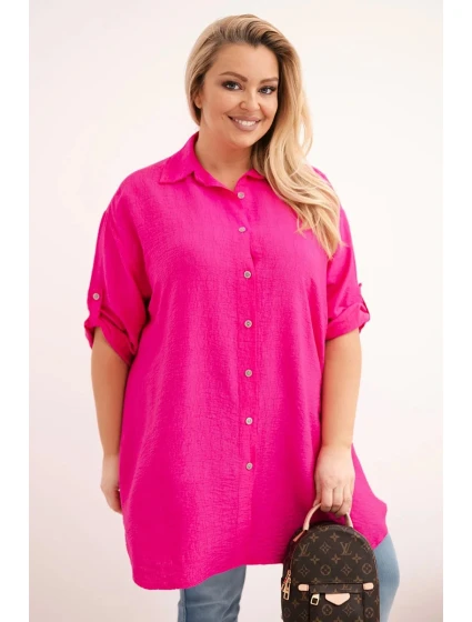 Dámská košile Plus Size z viskózy s delším zadním dílem fuchsie Dámská košile Plus Size z viskózy s delším zadním dílem fuchsie