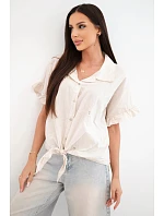 Dámská bavlněná košile model 22207099 s květinovou výšivkou béžová - K-Fashion Dámská bavlněná košile model 22207099 s květinovou výšivkou béžová - K-Fashion