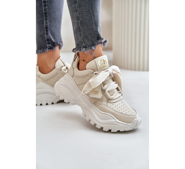 Dámské Kožené Tenisky Béžové model 21671647 - CheBello