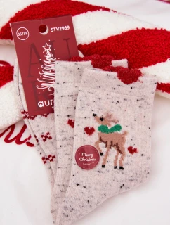 Dámské vánoční ponožky s model 21786731 a srdíčky vlněná alpaka šedá - Aura.via