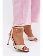Dámské sandály na podpatku z umělé kůže béžové Olissey