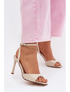 Dámské sandály na podpatku z umělé kůže béžové Olissey