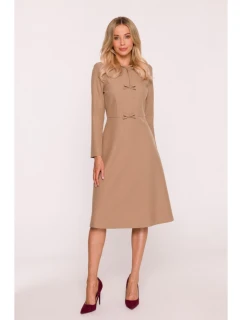 S413 Šaty s mašlemi - béžové