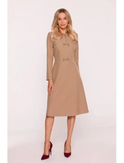 S413 Šaty s mašlemi - béžové S413 Šaty s mašlemi - béžové
