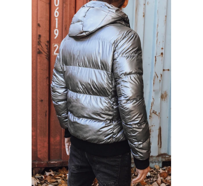 Pánská zimní bunda s kapucí ve stříbrné barvě FashionStreet TX3948 Pánská zimní bunda s kapucí ve stříbrné barvě FashionStreet TX3948