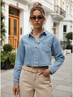 Krátká dámská košile s kapsou, džínová modrá, FashionStreet TY5691 Krátká dámská košile s kapsou, džínová modrá, FashionStreet TY5691