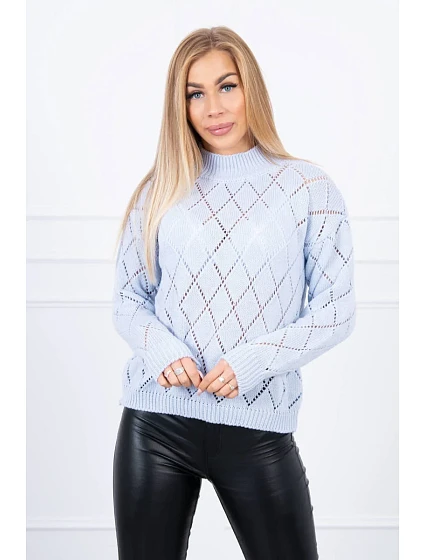 Svetr s polovičním rolákem a model 18747678 vzorem modrý - K-Fashion Svetr s polovičním rolákem a model 18747678 vzorem modrý - K-Fashion