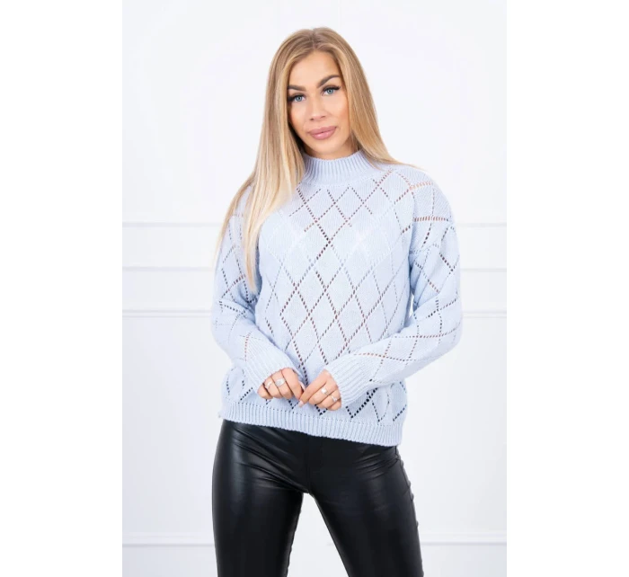 Svetr s polovičním rolákem a kosočtvercovým vzorem modrý Svetr s polovičním rolákem a kosočtvercovým vzorem modrý