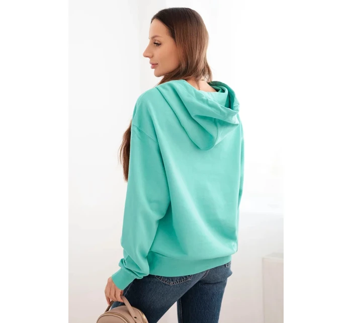 Dámská mikina s kapucí a model 21494963 z bavlny mátová - K-Fashion