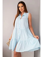 Dámské bavlněné košilové šaty bez rukávů s knoflíky modré Dámské bavlněné košilové šaty bez rukávů s knoflíky modré