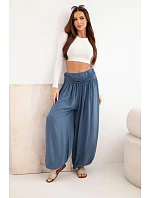 Dámské viskózové kalhoty s širokou nohavicí a nařasením džínové