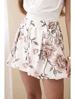 Dámské viskózové šortky s květinovým potiskem a zavazováním v pase pudrově růžová
