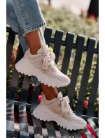 Dámské Kožené Tenisky Béžové model 21671647 - CheBello