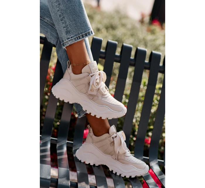 Dámské Kožené Tenisky Béžové model 21671647 - CheBello