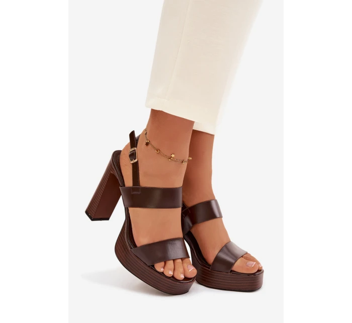 Dámské sandály na podpatku a platformě kůže Čokoládové model 21943437 - Boto