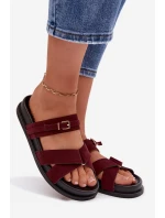 Dámské pantofle s pásky a zlatým přezkou Bordó Selorina Dámské pantofle s pásky a zlatým přezkou Bordó Selorina