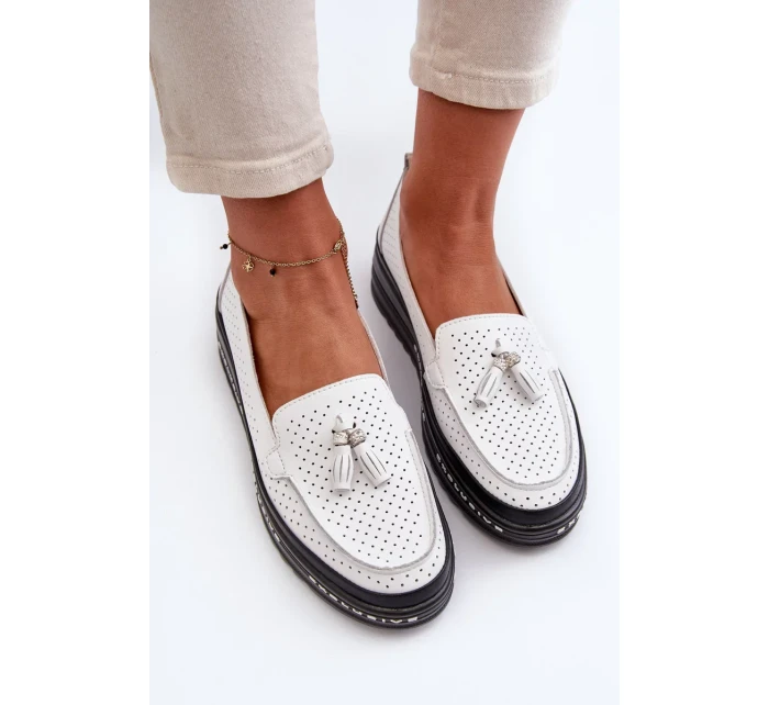 Dámské kožené mokasíny na platformě, bílá Assetnima Dámské kožené mokasíny na platformě, bílá Assetnima