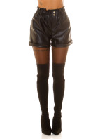 Sexy Highwaist leather look shorts with ruched waistband