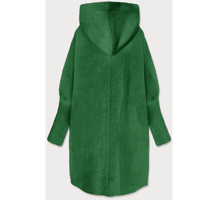 Tmavě zelený dlouhý vlněný přehoz přes oblečení typu alpaka s kapucí model 19012671 - MADE IN ITALY
