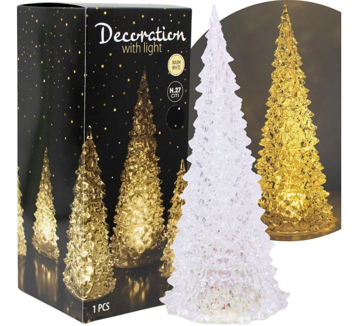 DEKORATIVNÍ VÁNOČNÍ STROMEK TRANSPARENTNÍ LED TEPLÁ BÍLÁ 27CM