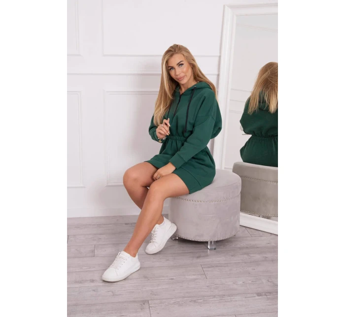 Zateplené šaty s kapucí tmavě zelené