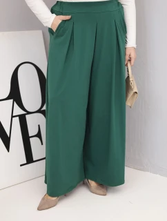 Dámské bavlněné kalhoty Plus Size s širokými nohavicemi a volným střihem tmavě zelené